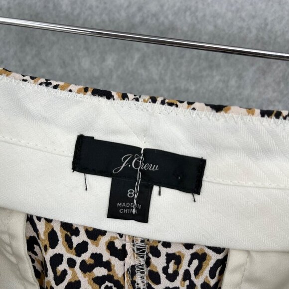J Crew Womens Wide Leg Silk Pants Size 8 Animal Print Neutral Crop Belted Office - Picture 7 of 13
